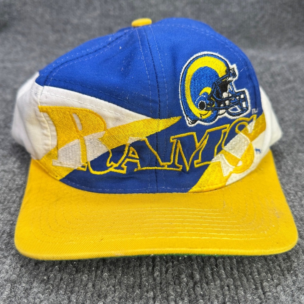 Los Angeles Rams Logo 7 Snapback Hat Mens OSFA Blue Vintage 90s NFL Yellow